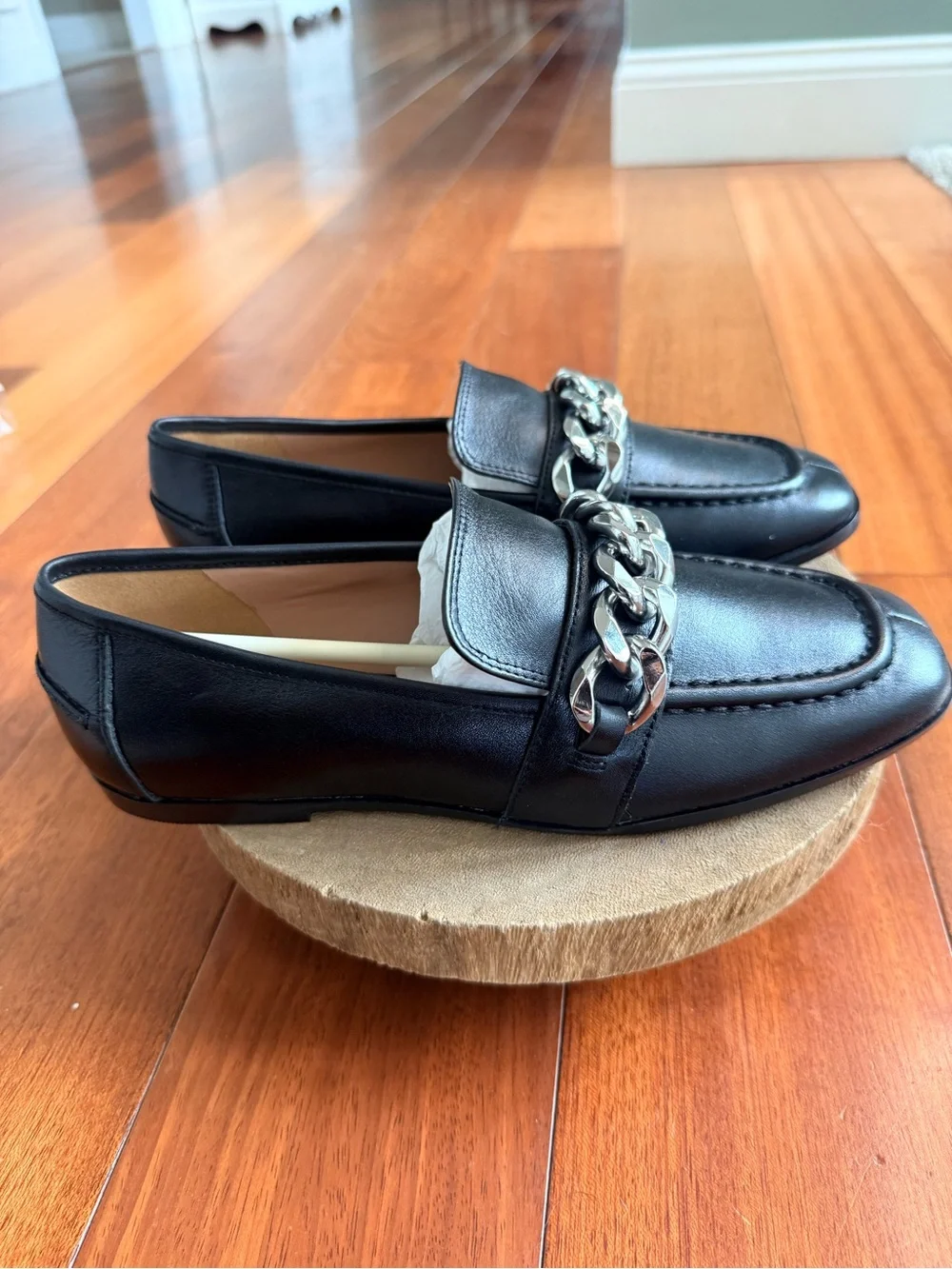 L.Paolo Metz-L Black Nappa Calf Leather Chain Loafers Size 7.5 — NIB